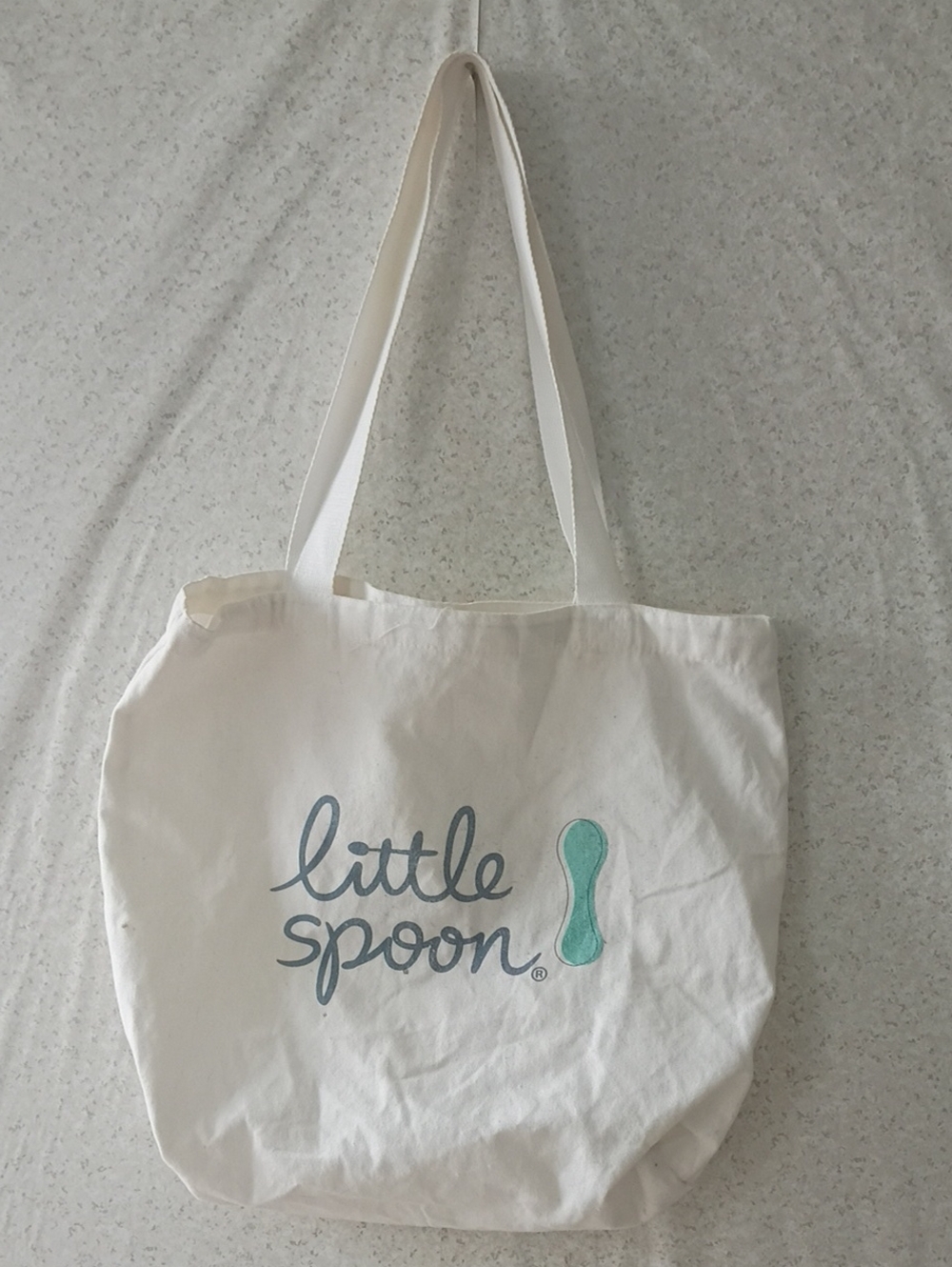 Cream Canvas Tote Bag with Aqua Logo